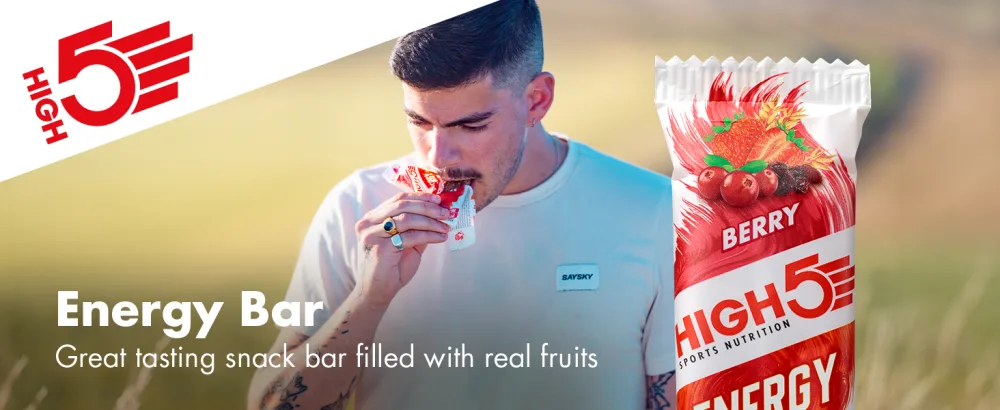HIGH5 Energy Bars - High Carb Energy Bars Real Fruit Oat Bars - Healthy Snacks Snack Bars Multipack for Training & Racing - Raspberry & White Chocolate - pack of 12x55g - Energy Bar Header Desktop
