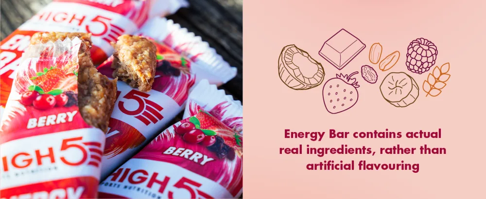 HIGH5 Energy Bars - High Carb Energy Bars Real Fruit Oat Bars - Healthy Snacks Snack Bars Multipack for Training & Racing - Raspberry & White Chocolate - pack of 12x55g - Energy Bar Ingredients Desktop
