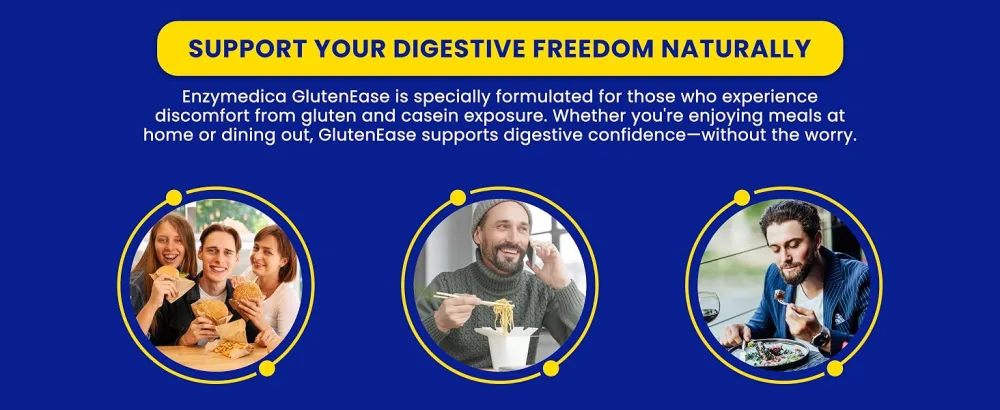 Enzymedica GlutenEase Extra Strength breaks down gluten-heavy foods Vegan Soy-Free - 60 Capsules - aplus content image