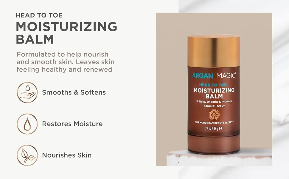 Argan Magic Head To Toe Moisturizing Balm Softens Smooths & Hydrates - Paraben Free - Original Scent - 2.4 Oz - Argan Magic Head To Toe Moisturizing Balm