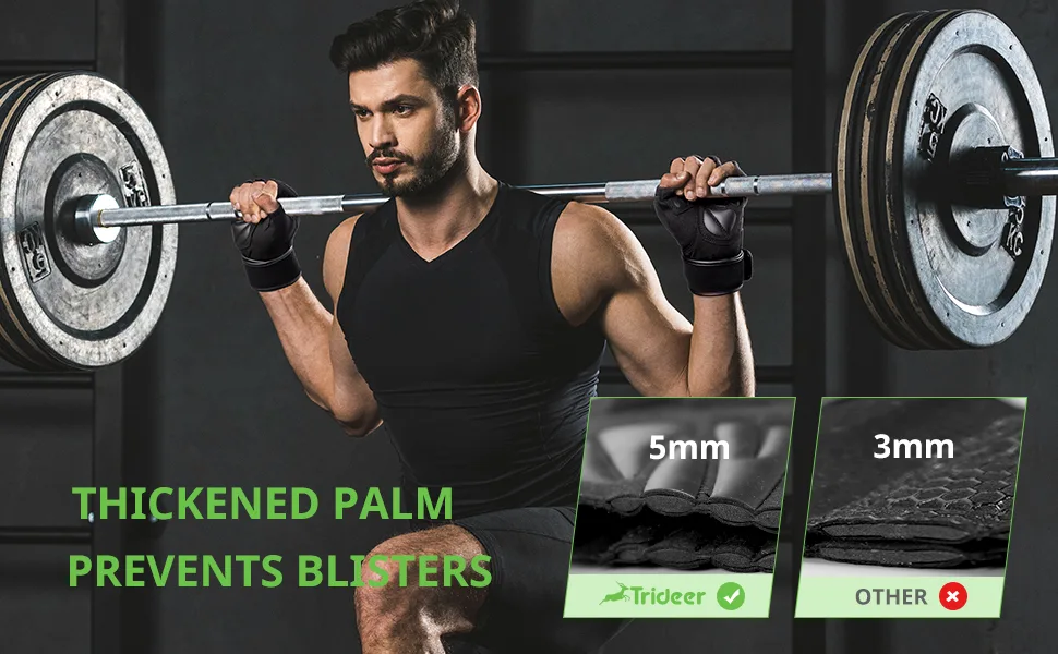 Trideer Workout Gloves Weight Lifting Gloves with Wrist Wrap Support Full Palm Protection & Extra Grips for Weightlifting - Black-Wrist - medium - gym gloves