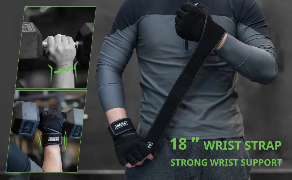 Trideer Workout Gloves Weight Lifting Gloves with Wrist Wrap Support Full Palm Protection & Extra Grips for Weightlifting - Black-Wrist - medium - workout gloves