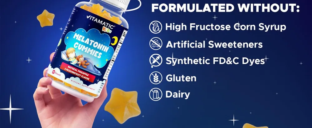 Vitamatic Sugar-Free Kids 1mg Melatonin Gummies - Pineapple & passionfruit Flavored - 90 Gummies - product information 4