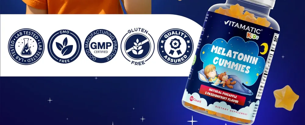 Vitamatic Sugar-Free Kids 1mg Melatonin Gummies - Pineapple & passionfruit Flavored - 90 Gummies - product information 7