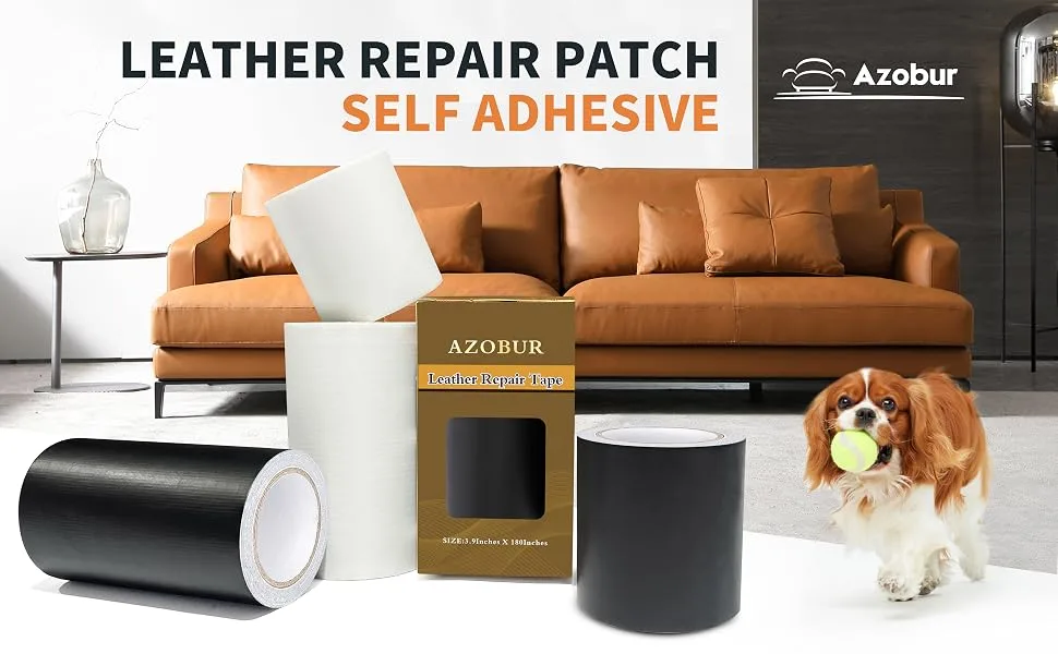 Azobur Leather Repair Tape Patch Leather Adhesive for Sofas  Car Seats  Handbags  Jackets First Aid Patch 2.4 X15' (Black) Black 2.4''x15' - 1233333