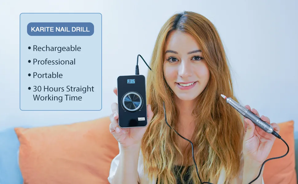 Karite Professional Cordless Electric Nail Drill 35000 RPM Polisher for File - black - Karite nail drill