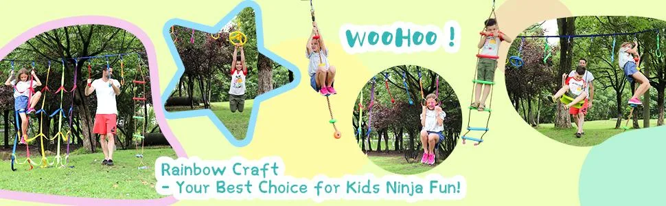 Rainbow Craft 6.6FT Climbing Rope Ninja Ladder for Kids - Kids Ninja Warrior Obstacle Course Accessories - Swing Rope Ladder - ninja obstacle course