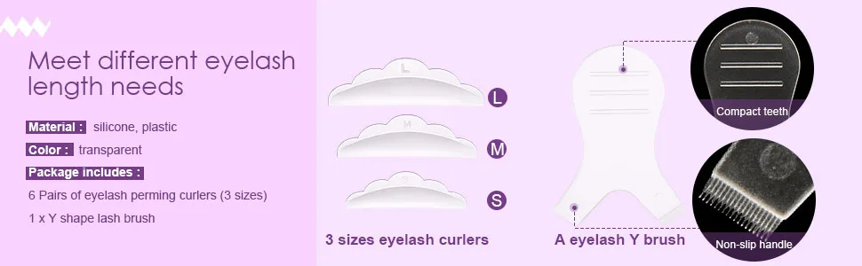 Silicone Eyelash Perming Tool Set  include 6 Pairs Eyelash Perming Curler Silicone Pad and Lash Y Brush  13 Pieces Totally - product information 2