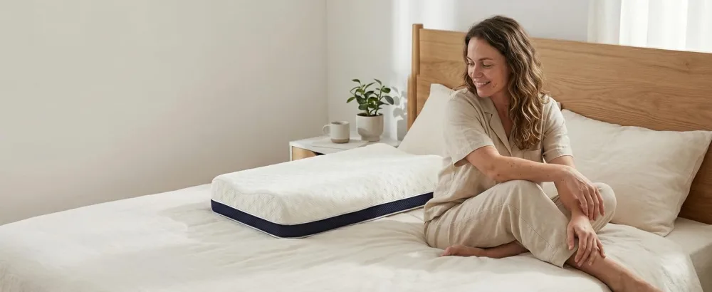 FirmNest Extra Firm Pillow for Sleeping Hard Memory Foam Neck Support Heavy Duty High Density Bed Contour Pillow Spinal Alignment & Cooling Comfort - Extra firm contour pillow on a calm bed with clean negative space