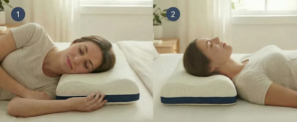 FirmNest Extra Firm Pillow for Sleeping Hard Memory Foam Neck Support Heavy Duty High Density Bed Contour Pillow Spinal Alignment & Cooling Comfort - Extra firm contour pillow positioned on bed for side and back sleeping setups