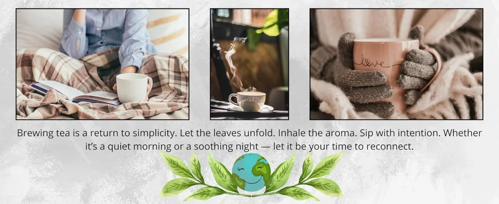 Your ExcellenTEA Earl Grey Blue Loose Leaf Black Tea Bergamot Ceylon Black Tea with Cornflower Petals Floral Earl Grey Blend - 250g  - Text reads 'Image 2'. Triptych of black and white photos showing hands kneading or working with materials, separated by decorative olive branch graphic element.