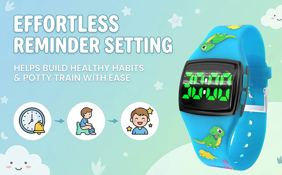 SKYROKU Potty Training Watch for Toddlers With Soft Silicone Strap Cute Apple-Shaped Design with 3 Timing Modes 30-90min  Music & Flash Reminders Splash-Proof - Blue - Splash-proof only. Remove before hand washing or bath time
