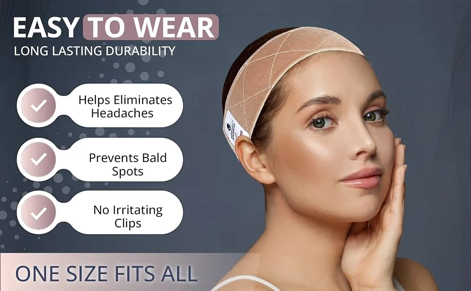 MainBasics Adjustable Velvet Wig Grip Band (Beige) - Easy to wear, long lasting, one size fits all