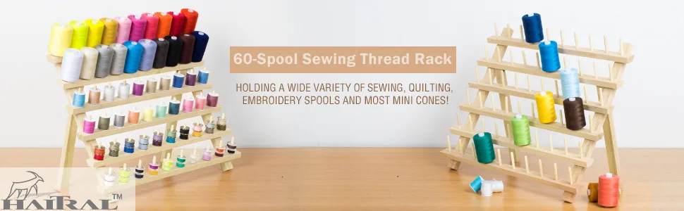 HAITRAL 60-Spool Thread Rack  Wooden Thread Holder Sewing Organizer for Sewing  Quilting  Embroidery  Hair-braiding - thread rack