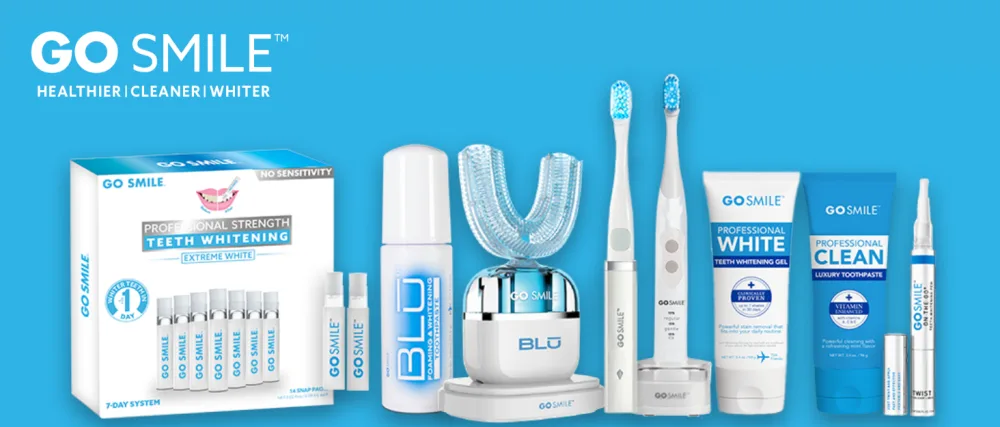 Go Smile Blu Hands-Free Teeth Whitening Toothbrush with Gum Massage and Sonic Blue Technology  White - A Brighter Whiter Smile