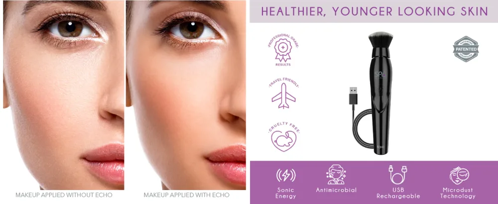 Spa Sciences ECHO - Makeup Brush for Flawless Blending  Contouring  Highlight & Airbrush Finish - 3 Speeds - Rechargeable - echo