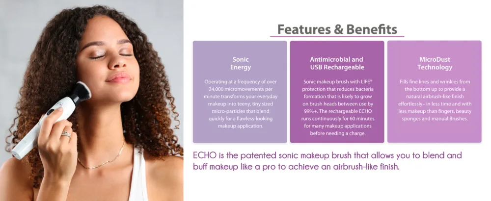 Spa Sciences ECHO - Makeup Brush for Flawless Blending  Contouring  Highlight & Airbrush Finish - 3 Speeds - Rechargeable - echo