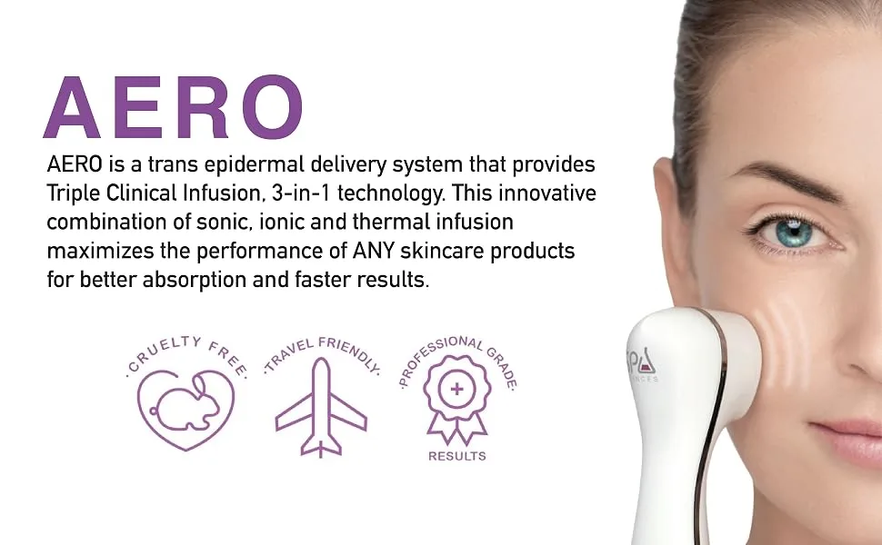 Spa Sciences AERO Skincare Infusion System - for Advanced Anti-Aging Support and Product Absorption - 3-in-1 Infusion - USB Rechargeable - for All Skin Types - aero