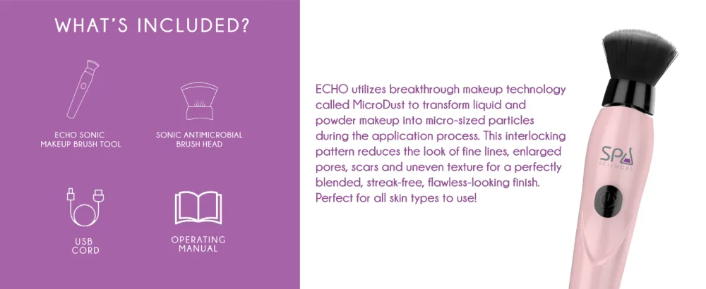 Spa Sciences ECHO - Makeup Brush for Flawless Blending  Contouring  Highlight & Airbrush Finish - 3 Speeds - Rechargeable - echo