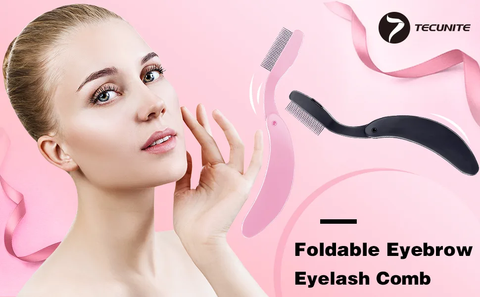 TecUnite Folding Eyelash Comb  Stainless Eyebrow Comb Eyelash and Brow Makeup Brush (3 Black and 3 Pink) - product information 1