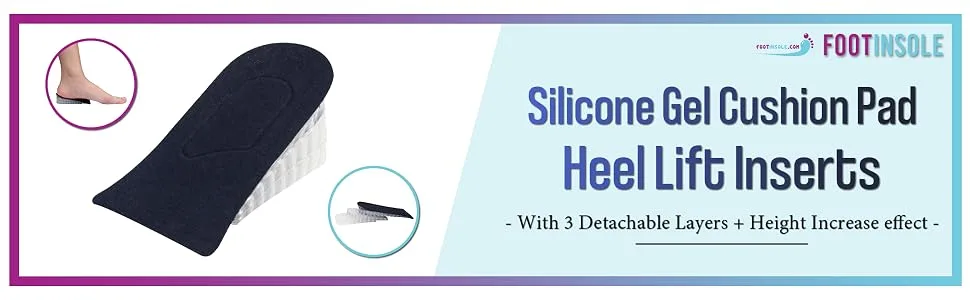 Heel Lift Inserts - Height Increase Insoles for Men & Women - Invisible Silicone Gel Cushion Shoe Pads - 3 Detachable Layers - main