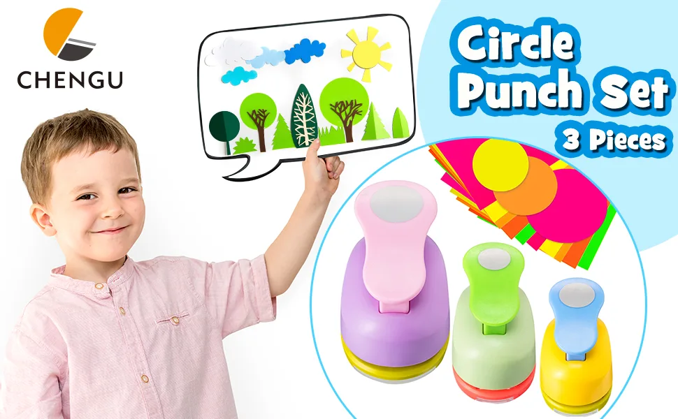 3 Pieces Circle Punch 2 Inch 1 Inch 5/8 Inch Paper Punchers Scrapbook Craft Paper Punch Circle Cutter 10 - CIRCLE