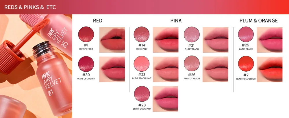 Peripera Ink Airy Velvet Lip Tint  Liquid Lip (0.14 fl oz  001 HOTSPOT RED) - RED PINK