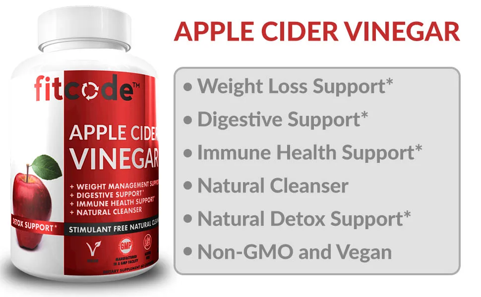 fitcode Extra Strength Apple Cider Vinegar Pills  500mg  Natural Digestion  Detox  & Immune Support Apple Cider Powder with Cayenne Pepper for Enhanced Cleansing & Weight Loss Support  60 Capsules - Apple Cider Vinegar