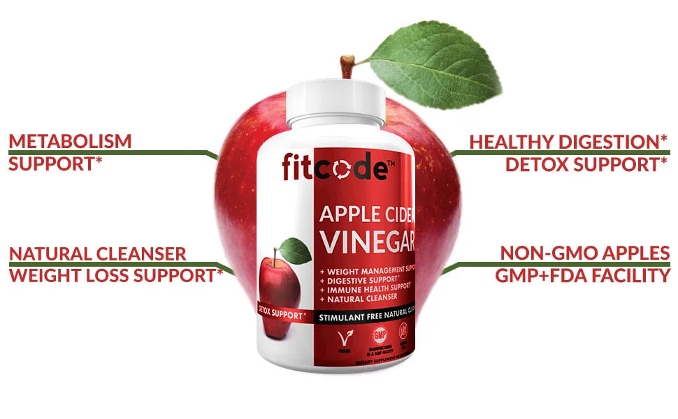 fitcode Extra Strength Apple Cider Vinegar Pills  500mg  Natural Digestion  Detox  & Immune Support Apple Cider Powder with Cayenne Pepper for Enhanced Cleansing & Weight Loss Support  60 Capsules - applecider