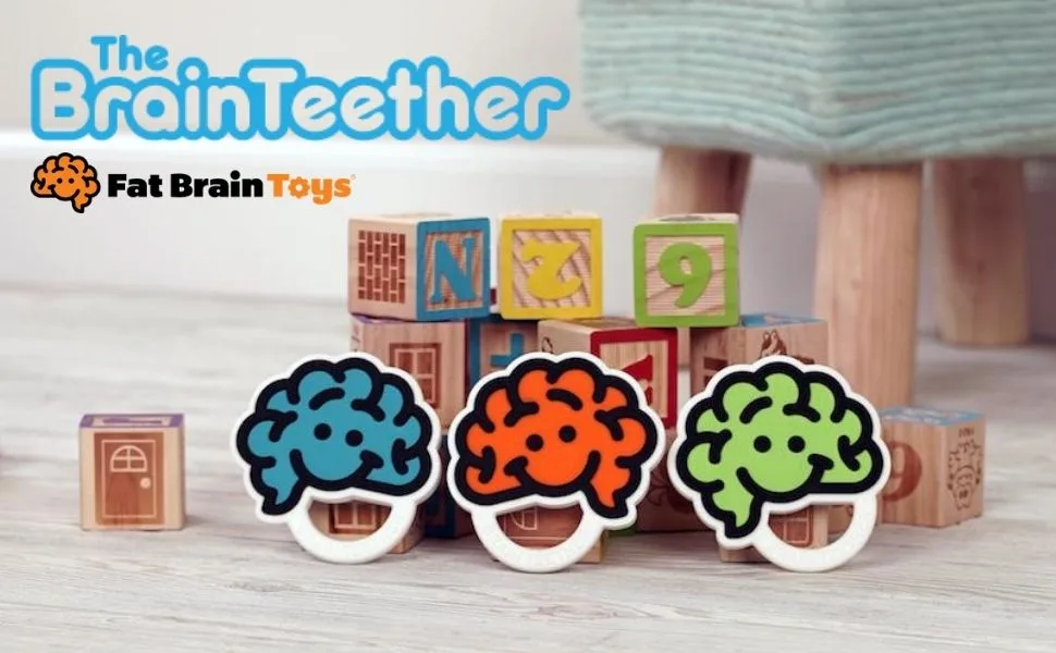 Fat Brain Toys Brain Teether - Blue Baby Toys & Gifts for Ages 0 to 2 - Fat Brain Toys Brain Teether