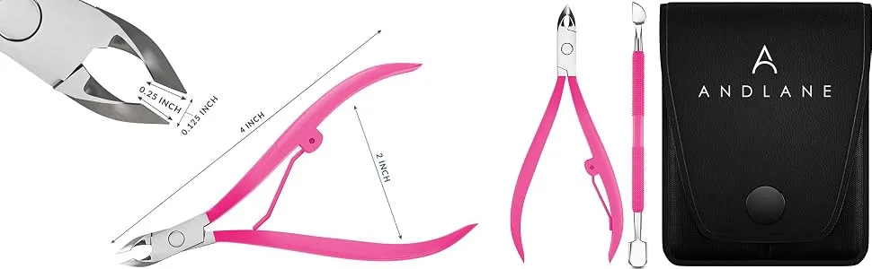 Andlane Cuticle Trimmer and Cuticle Pusher - Professional Stainless Steel Cuticle Nippers  Remover and Cutter - Manicure and Pedicure Tools (Pink) - cuticle pusher