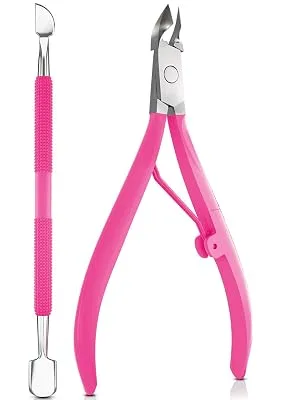 Andlane Cuticle Trimmer and Cuticle Pusher - Professional Stainless Steel Cuticle Nippers  Remover and Cutter - Manicure and Pedicure Tools (Pink) - cuticle remover