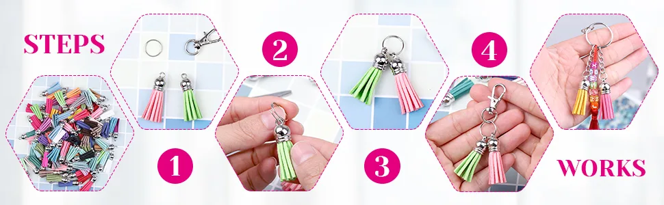 Paxcoo 120Pcs Keychain Tassels Acrylic Keychain Blanks Keychain Rings Bulk for DIY Keychain Key Rings Craft Supplies Multicolors - acrylic keychain