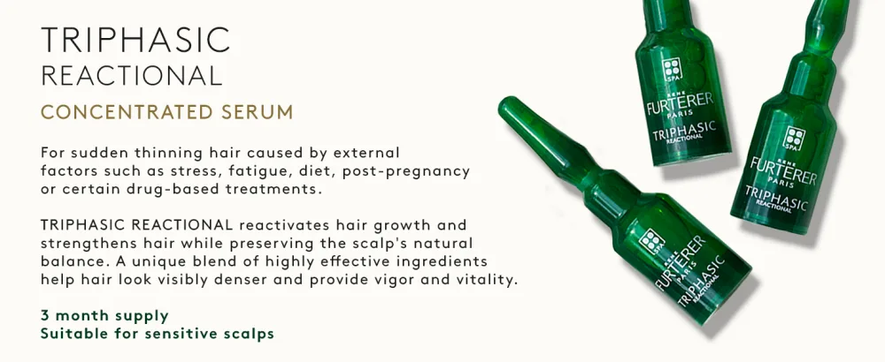 Ren  Furterer TRIPHASIC Reactional Concentrated Serum - For Sudden Thinning Hair - Postpartum  Stress - Drug-Free - 12 ct.  3-Month Supply - Rene Furterer Triphasic Reactional Concentrated Serum