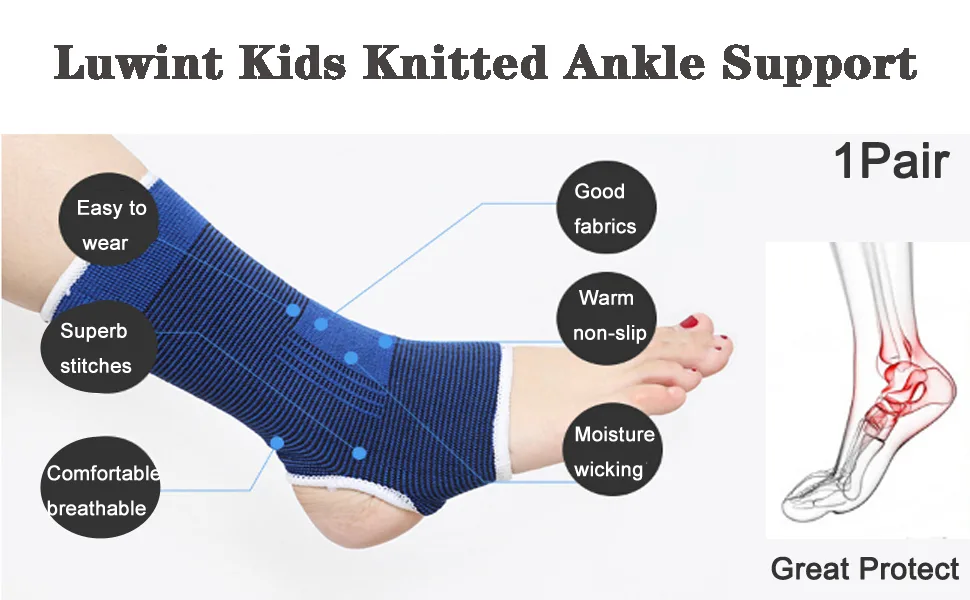 Luwint kid Compression Ankle Brace - Knitted Ankle Sleeve Sock Support for Sprains Arthritis Tendonitis Running Fitness  1 Pair Blue ankle - Luwint kids knitted ankle support