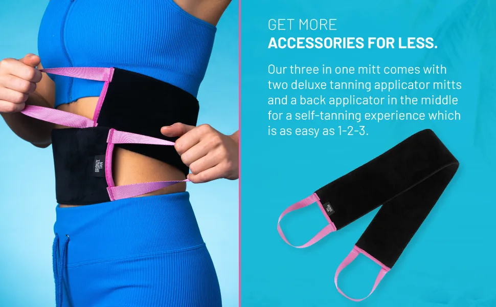 Bronze Tan Self Tanner Back Applicator - Tanning Mitt For Sunless Tanning Mousse or Lotion - Tan your Back Quickly and Easily - Self Tanning Back Applicator - Black with Pink Handles - Bronze Tan, 3 In 1 Self Tanner Applicator, 2 Attached Self Tanning Mitt, Self Tanner Applicator