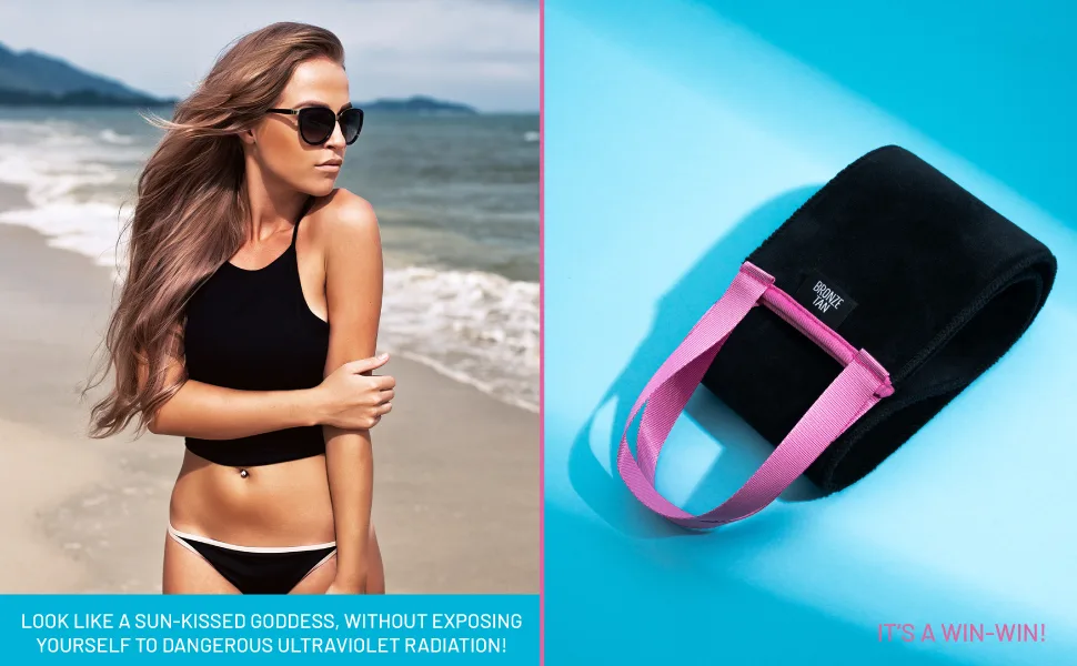 Bronze Tan Self Tanner Back Applicator - Tanning Mitt For Sunless Tanning Mousse or Lotion - Tan your Back Quickly and Easily - Self Tanning Back Applicator - Black with Pink Handles - Bronze Tan, 3 In 1 Self Tanner Applicator, 2 Attached Self Tanning Mitt, Self Tanner Applicator