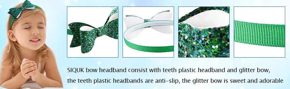 SIQUK 14 Pieces Glitter Bow Headband Teeth Plastic Headbands with Shiny Bow Headbands for Girls(Bonus: 1 Pc Storage Bag) - product information 3