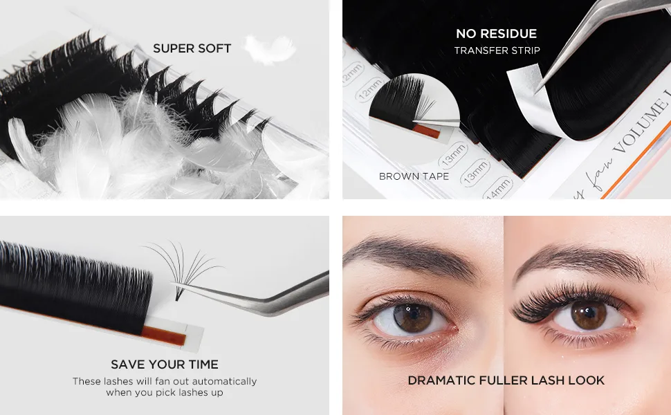 BEYELIAN Mega Volume Easy Fan Eyelash Extensions 0.05 Light Self Fans Lashes Matte Black Stylists Professional Salon Use Practice Thin Mink D Curl 14mm - easy fan lashes