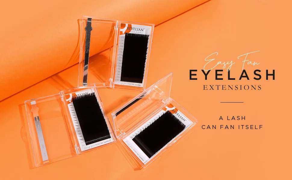 BEYELIAN Easy Fan Eyelash Extensions Self Fanning Lashes Extension Volume Sets Black Stylists Natural Semi Permanent Application .07 D Curl 16mm - easy fan lashes