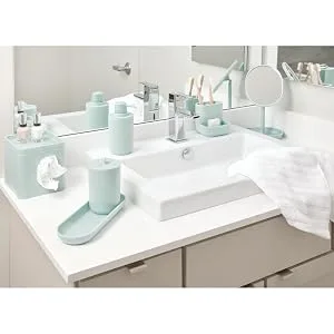 iDesign Cade Bathroom Accessories  Matte Black 16.5 cm x 11.4 cm x 25.5 cm - college dorm university toothbrush vanity modular storage waste can basket tray canister space save