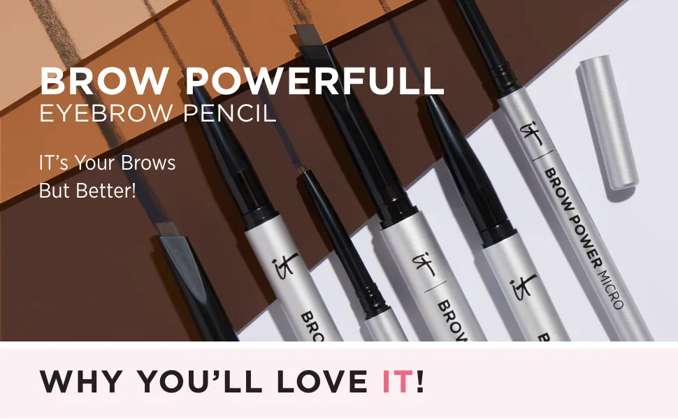 IT Cosmetics Brow PowerFULL  Universal Taupe - Universal Eyebrow Pencil with Triangular Tip - Delivers Bold Volume & Shaping - Budge-Proof Formula - Built-In Spoolie - 0.012 oz - IT Cosmetics Brow PowerFULL universal eyebrow pencil natural bold definition long lasting