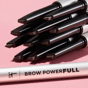 IT Cosmetics Brow PowerFULL  Universal Taupe - Universal Eyebrow Pencil with Triangular Tip - Delivers Bold Volume & Shaping - Budge-Proof Formula - Built-In Spoolie - 0.012 oz - IT Cosmetics Brow PowerFULL universal eyebrow pencil natural bold definition long lasting