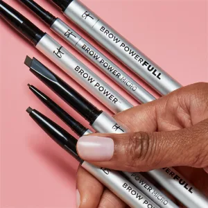IT Cosmetics Brow PowerFULL  Universal Taupe - Universal Eyebrow Pencil with Triangular Tip - Delivers Bold Volume & Shaping - Budge-Proof Formula - Built-In Spoolie - 0.012 oz - IT Cosmetics Brow PowerFULL universal eyebrow pencil natural bold definition long lasting