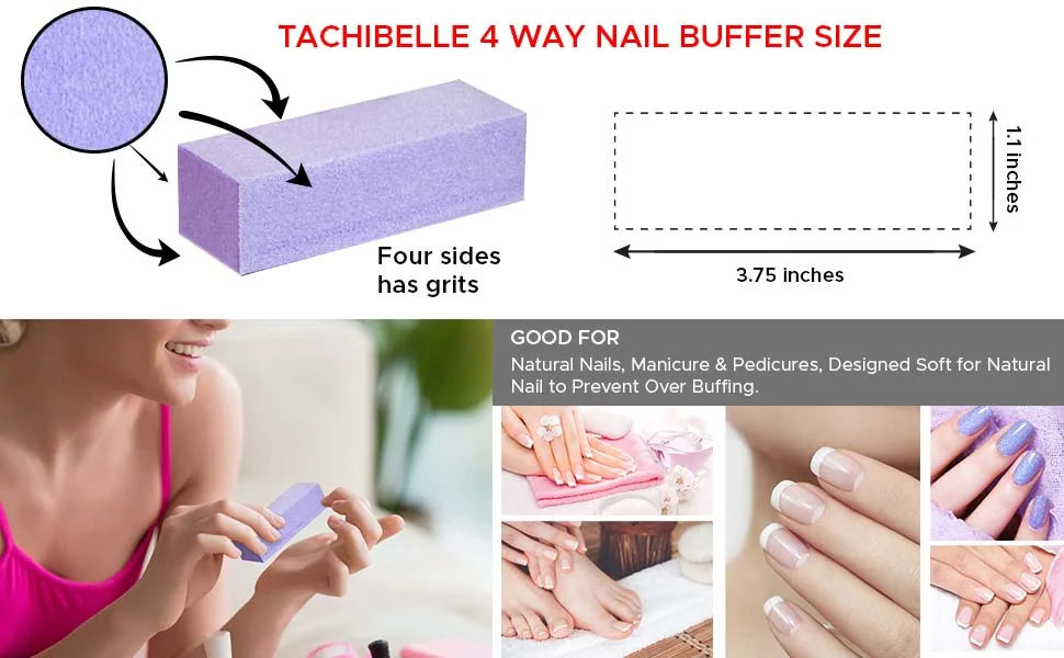 Tachibelle Premium Made in Korea 4-way Buffer 100/180 Grit Premium Nail File Buffing Block (Purple with White) (10PCS) - rerwer