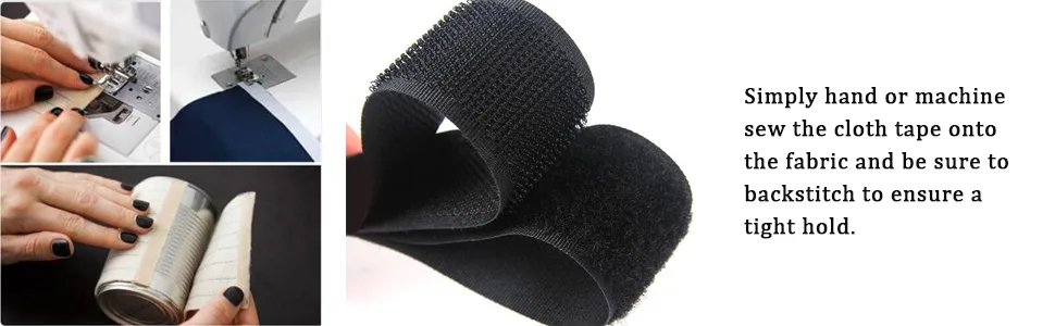 Sew on Hook and Loop Style 2 Inch Non-Adhesive Back Nylon Strips Fabric Fastener Non-Adhesive Interlocking Tape Black 5 Yard Black 2 - sew on hook and loop tape