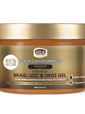African Pride Black Castor Miracle Extra Hold Braid  Loc and Twist Gel  8 oz - BCM 50% more