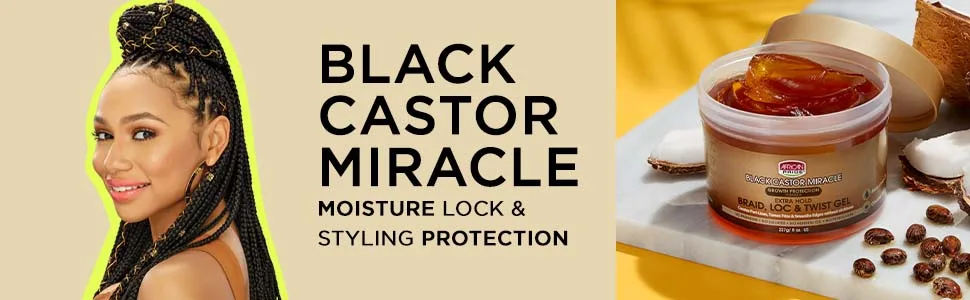 African Pride Black Castor Miracle Extra Hold Braid  Loc and Twist Gel  8 oz - Black Castor Updated