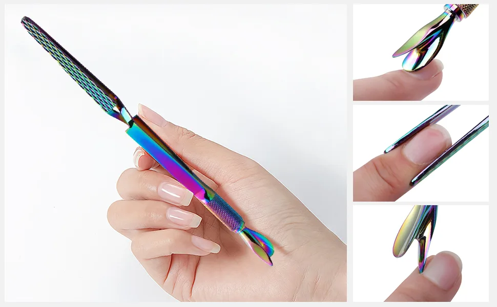 3 Way Magic Multi-Functional Manicure Pedicure C-curve Pinching Tool Cuticle Pusher Nail Art Pincher for Acrylic UV Gel Nails  NAT176 (Colorful) - cuticle away remover kit c curve pinching pinch pincher tool trimmer pusher trim nippers