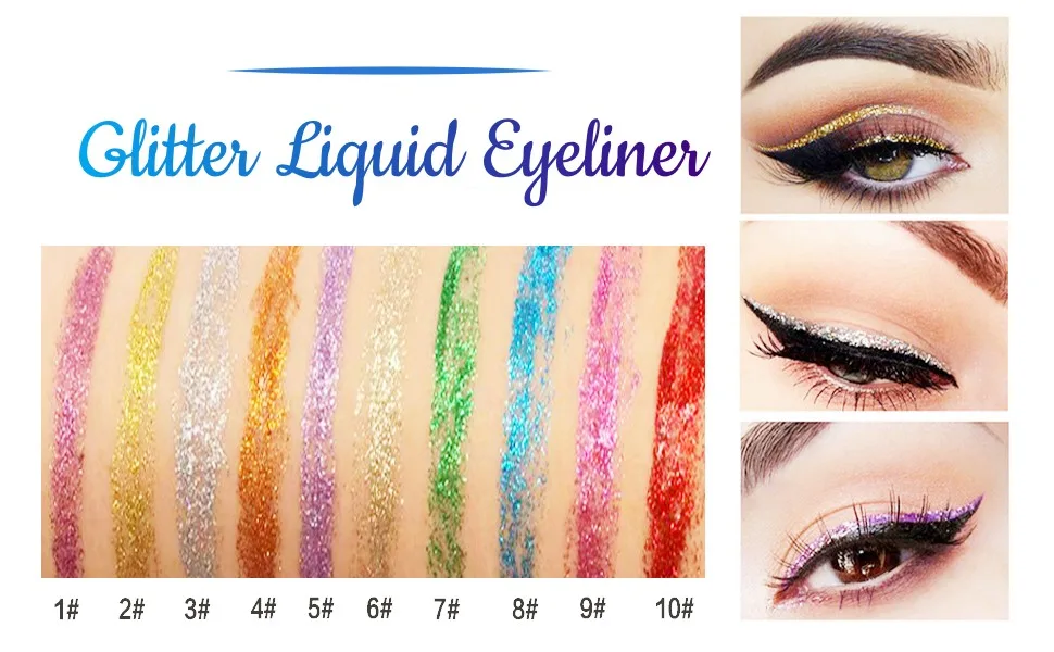 10 Colors Liquid Glitter Eyeliner  Metallic Shimmer Glitter Eyeshadow  Long Lasting Waterproof Sparkling Eyeliner Eye Shadow 02 - product information 29
